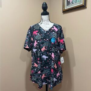 Cherokee Dog Is Good Scrub Top NWT 2XL Pink Dog Print Medical Uniform V-Neck